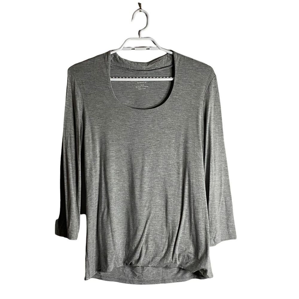 Grace Women’s Gray Casual Long Sleeve Crewneck Top